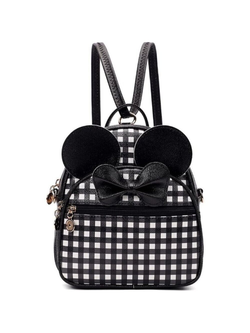 🆕 Kl928 Cute Mini Backpack Women Black Bowknot Polka Dot Small Shoulder Bag